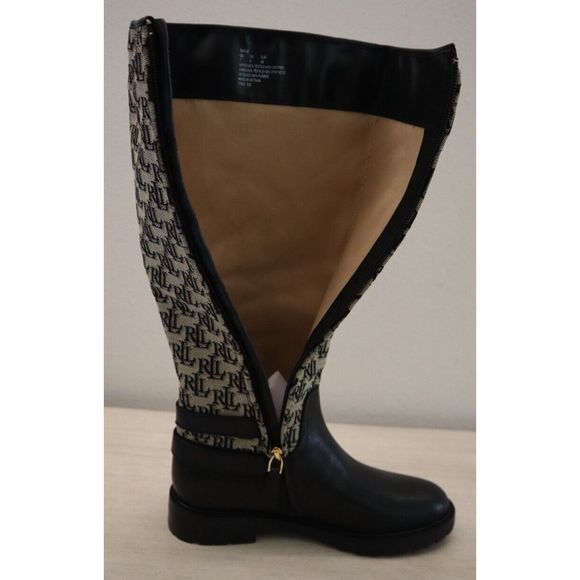 Lauren Ralph Lauren Womens Sz 7 Black Emelie Monogram Jacquard Riding Boots $250 - Picture 11 of 12